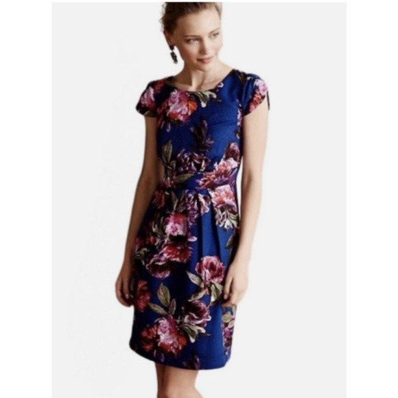 Anthropologie Moulinette Soeurs 8 Rosado Blue Floral Sheath Dress Cocktail B19 - Picture 1 of 9